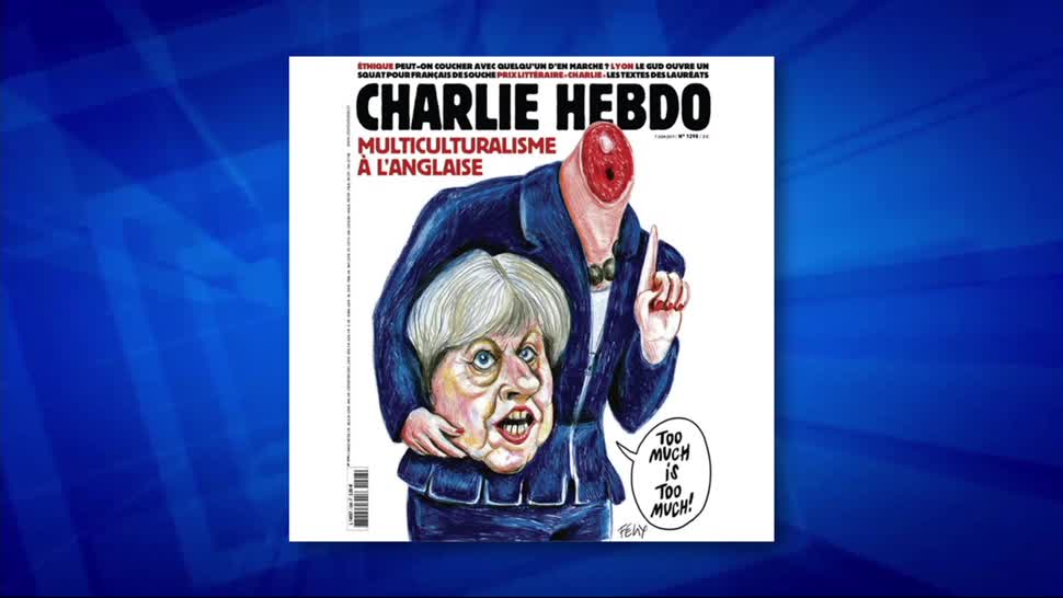 Revista, satírica francesa, presenta portada, Theresa May, decapitada, charlie hebdo