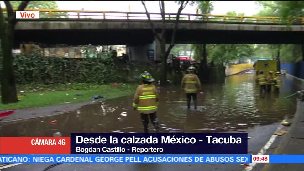 Bomberos, desazolvan, drenaje, calzada México-Tacuba