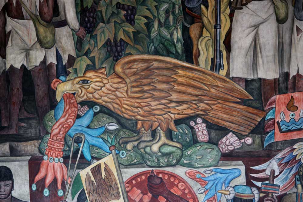 Mural, Diego Rivera, Palacio Nacional, Águila sobre nopal, escudo