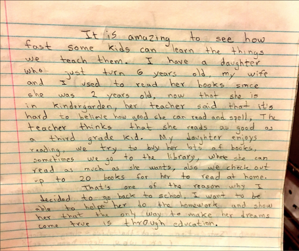 carta escrita por un inmigrante que decidió apoyar la educación de su hija