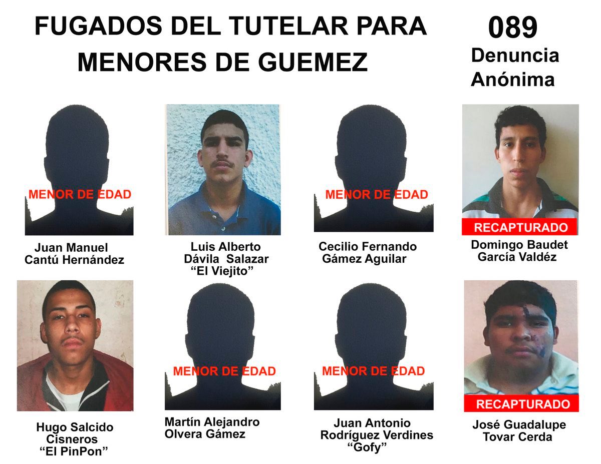 Fotos de los menores fugados del tutelar de Güemez, Tamaulipas