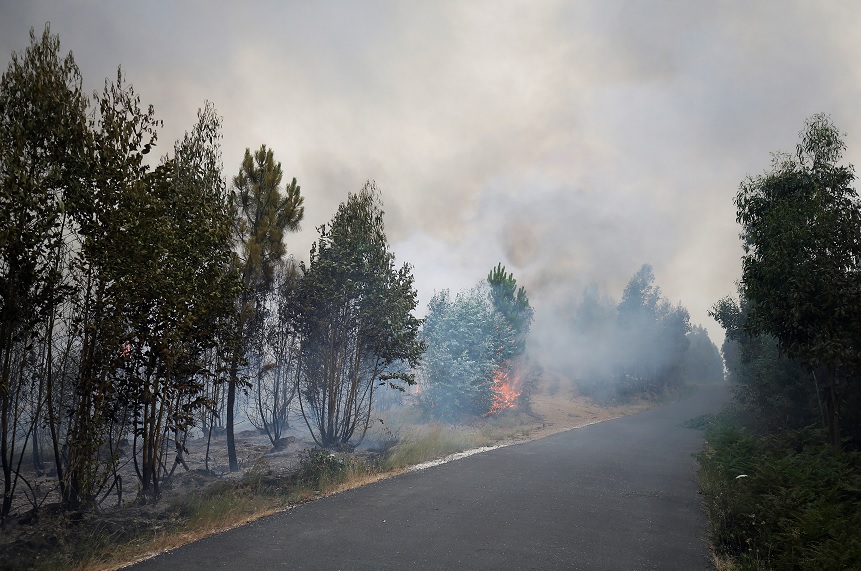 Las llamas y el humo de un incendio forestal se ven cerca de Gois, Portugal (Reuters)