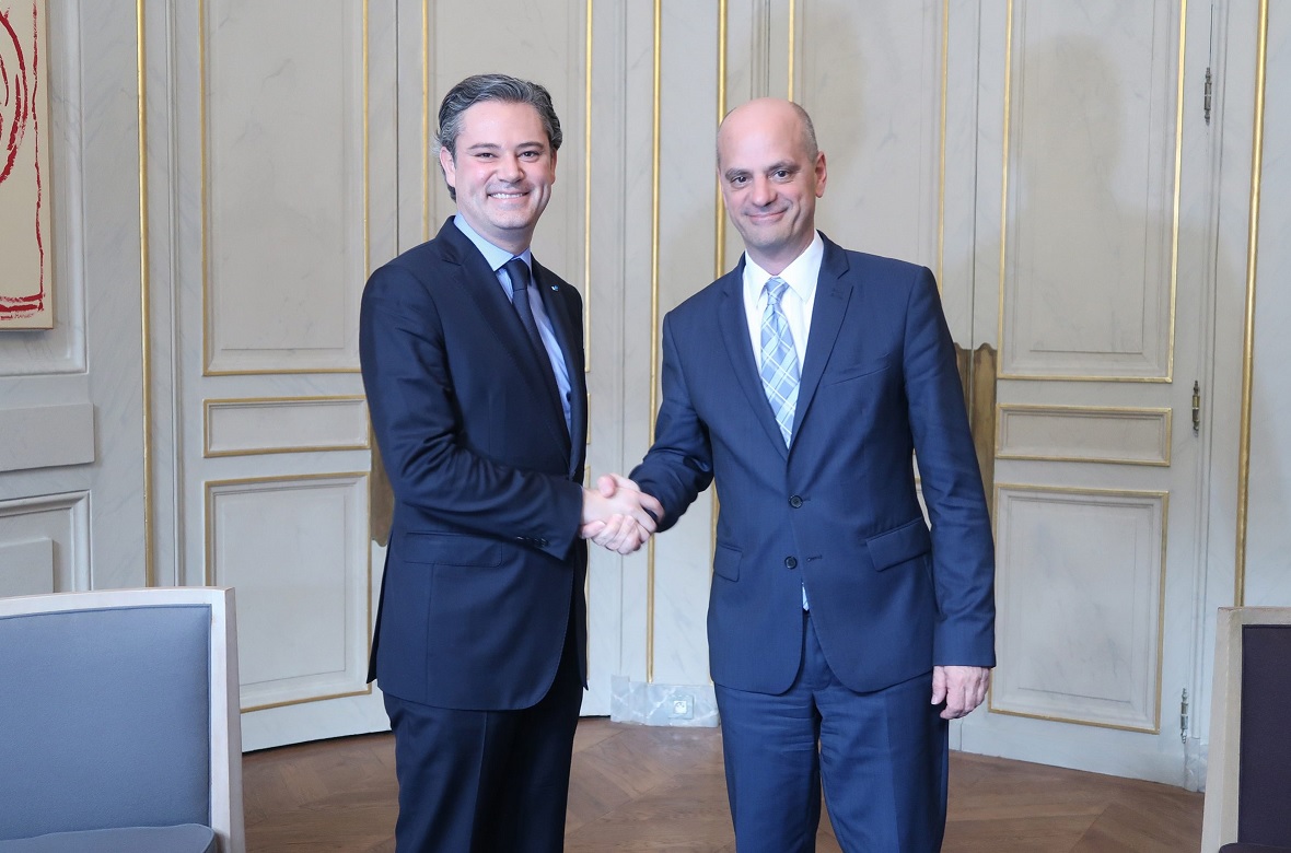Aurelio Nuño se reunió con el ministro de Educación francés, Jean-Michel Blanquer. (Notimex)