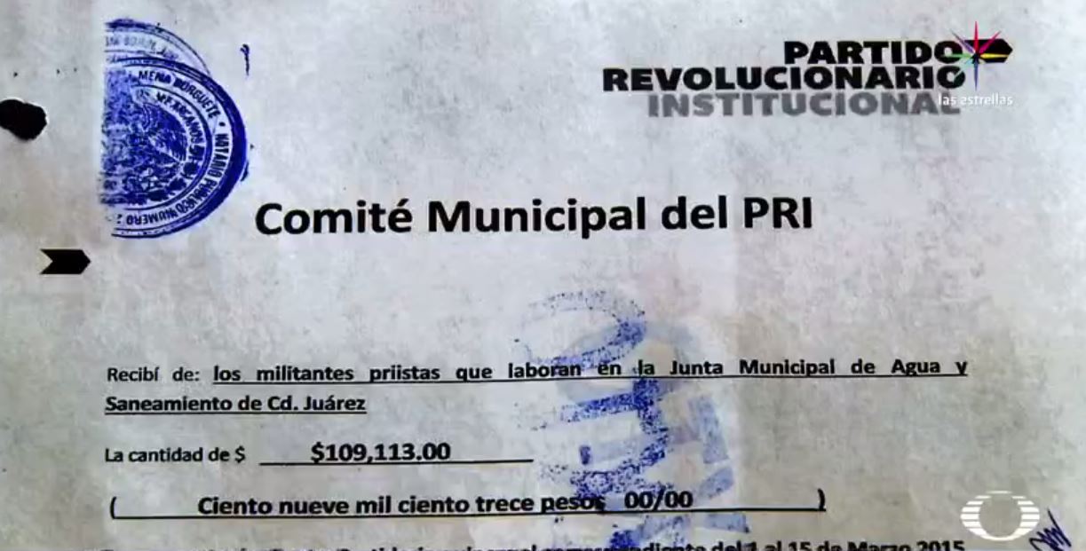 Recibo por 109 mil pesos del PRI de Ciudad Juárez
