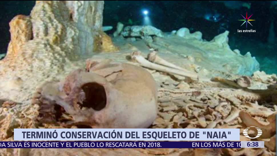 noticias, televisa, INAH, termina, trabajos de conservación, esqueleto Naia