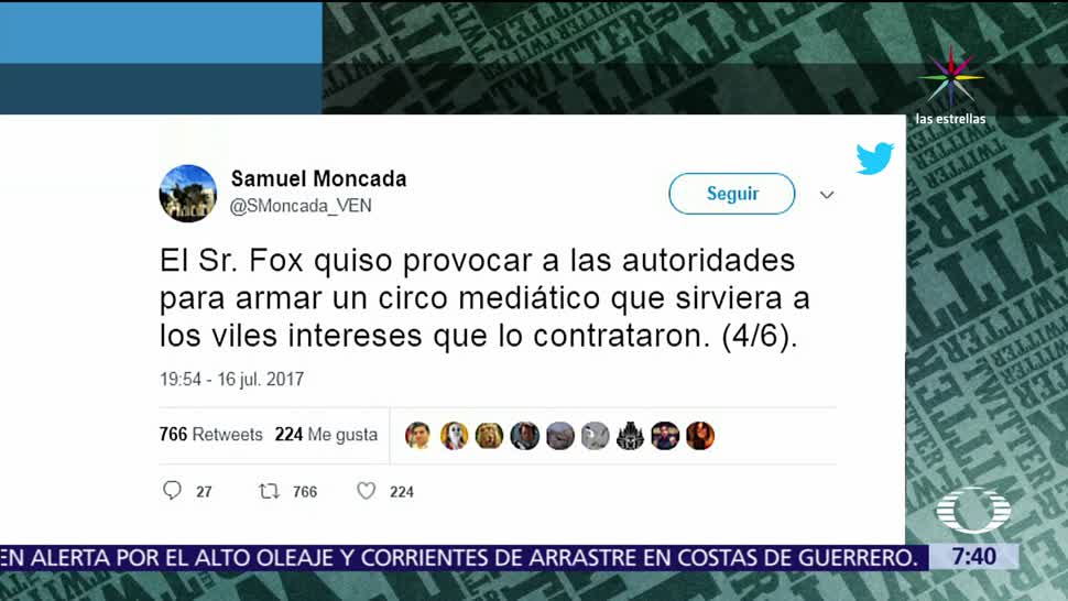 Samuel Moncada, canciller de Venezuela, persona non grata, Vicente Fox