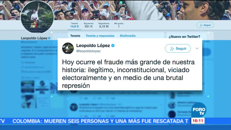 Leopoldo Lopez Mundo Desconocer Elección Asamblea Constituyente