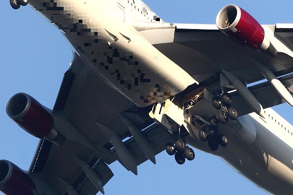 avión, aerolínea, compartimiento, tren de aterrizaje, Boeing-747