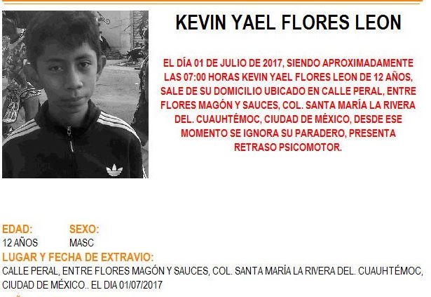 Alerta Amber para localizar a Kevin Yael Flores León, de 12 años (Twitter @PGJDF_CDMX)