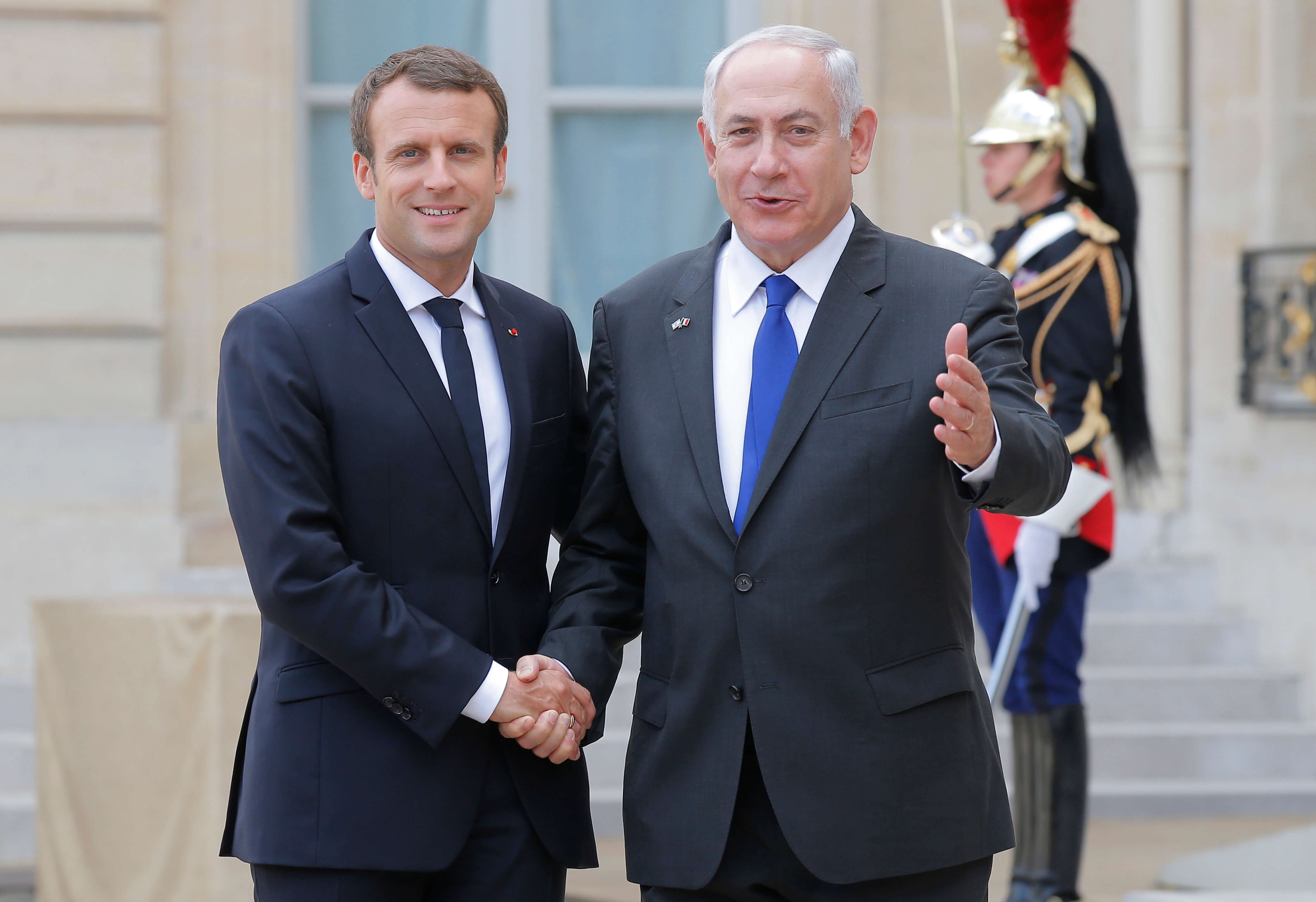 Presidente frances, Emmanuel Macron, primer ministro israelí, Benjamin Netanyahu