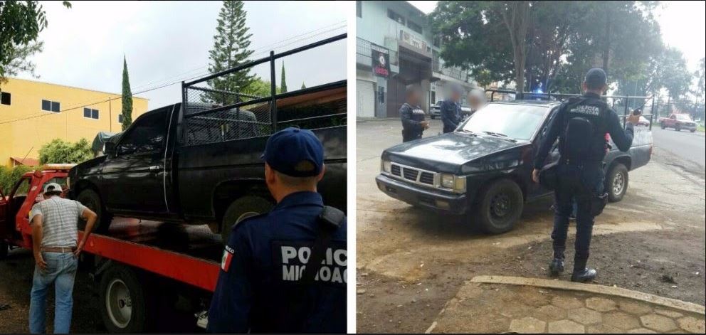 Policias estatales de michoacan decomisan varios vehiculos