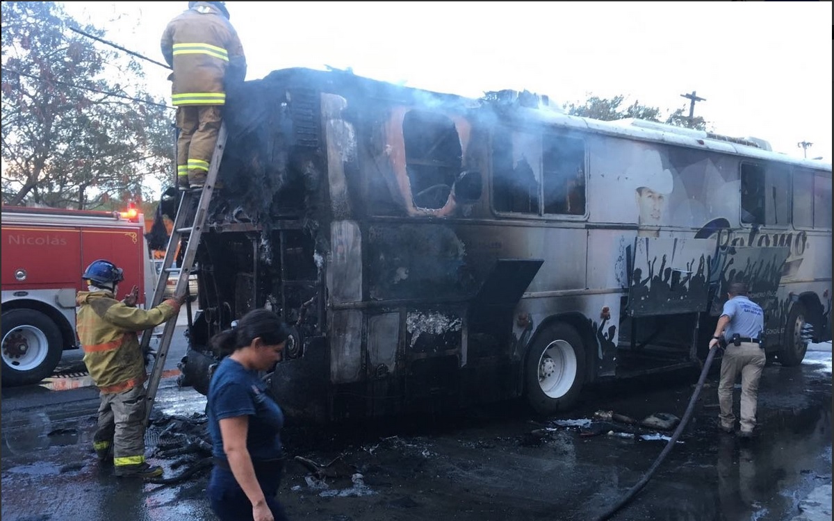 Autobus incendiado, Grupo Palomo, Accidente, Monterrey, Nuevo Leon
