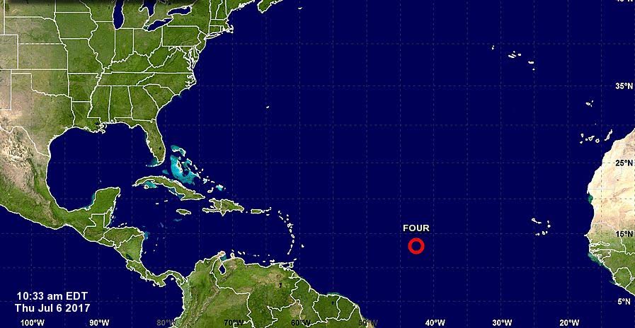 Cuarta depresión tropical del Atlántico avanza hacia las Antillas
