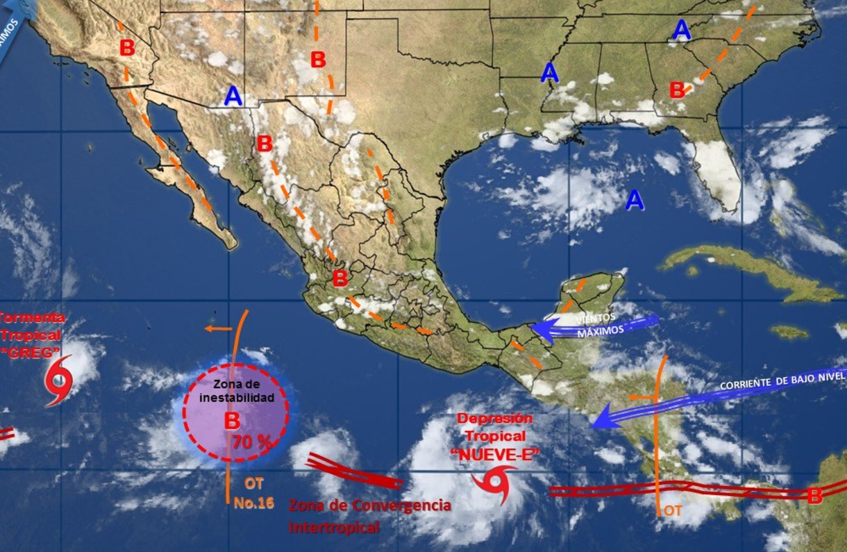 Depresión Tropical Nueve-E se encuentra frente a Chiapas. (Conagua)