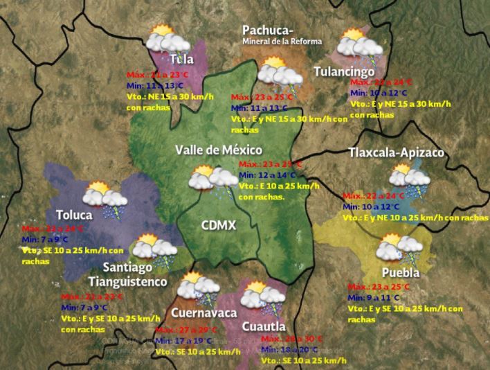 Servicio Meteorologico Nacional, Lluvia, Granizo, Valle de Mexico, Estado de Mexico, Puebla, Tlaxcala