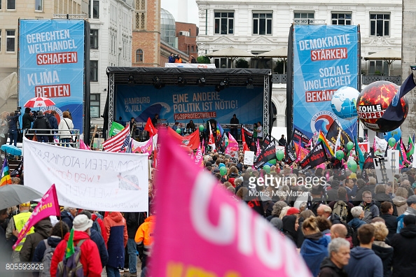 personas, se reúnen, Hamburgo, manifestación, G20, alemania