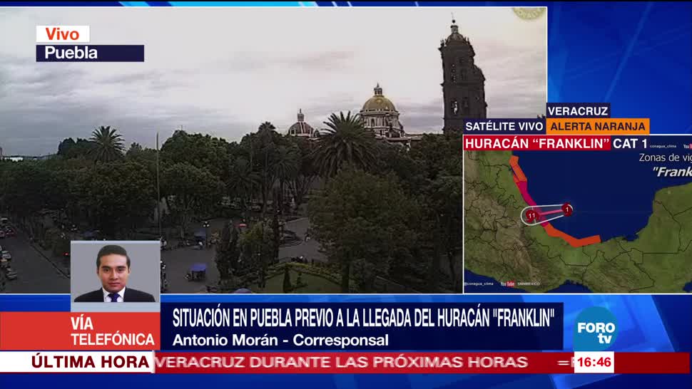 Huracán Franklin provoca lluvias en Puebla