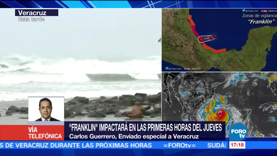 Franklin impactará primeras horas jueves Veracruz