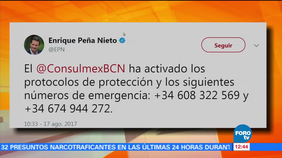 EPN, condena, atentado, Barcelona