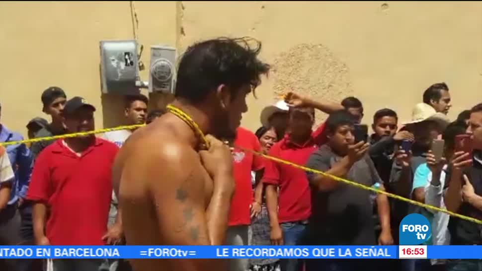 Desnudan y amarran presunto ladrón Oaxaca