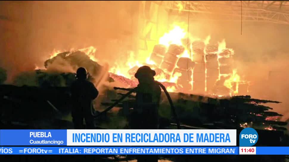 Incendio, recicladora, madera, Puebla