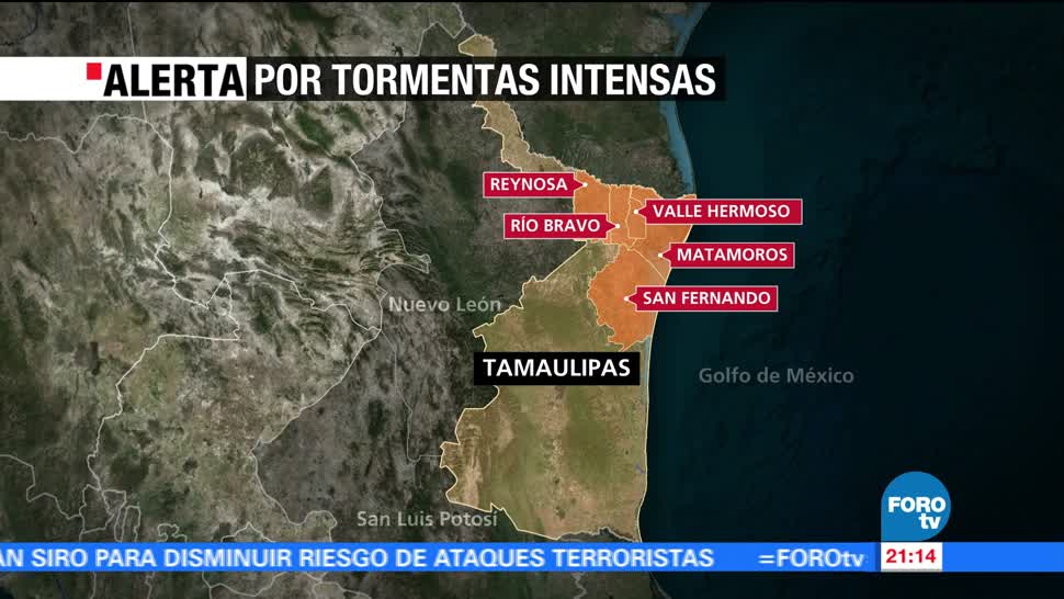 Emiten alerta por intensas lluvias en 5 municipios de Tamaulipas