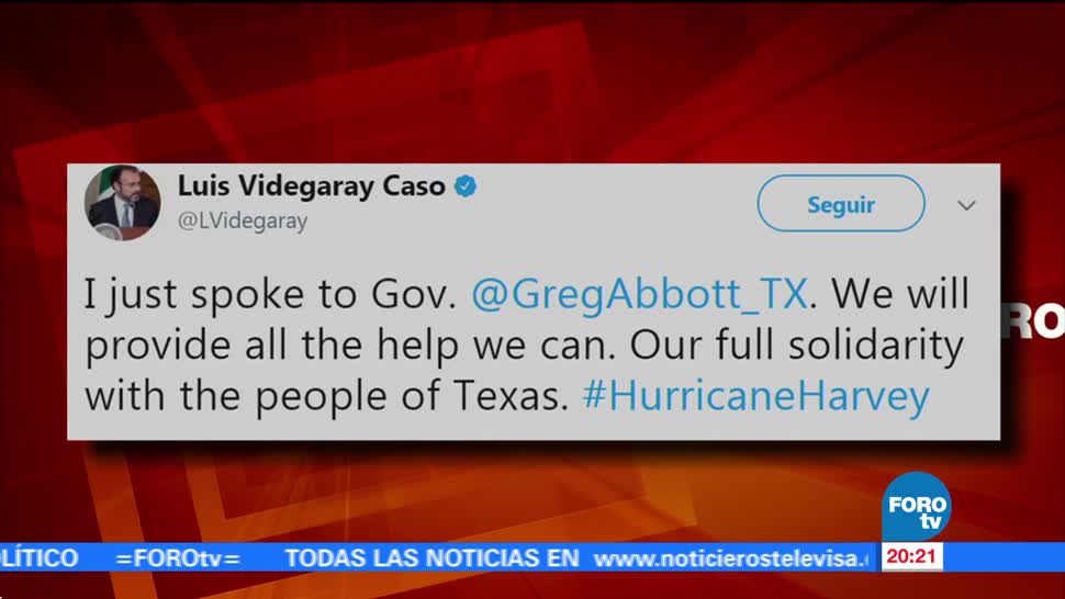 Videgaray habla con gobernador de Texas por Harvey