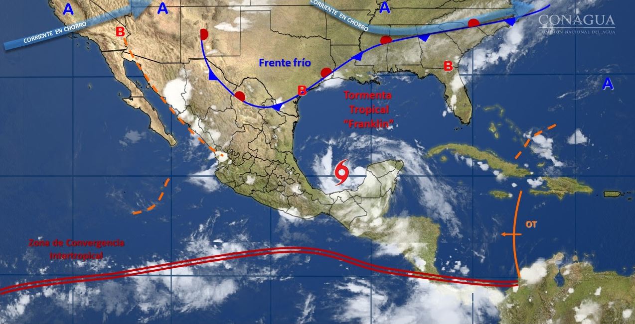 Avance de la tormenta tropical 'Franklin' hacia las costas de Veracruz
