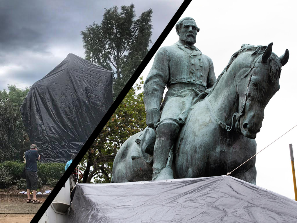 Charlottesville cubre con lona estatua de héroe de supremacistas en señal de duelo
