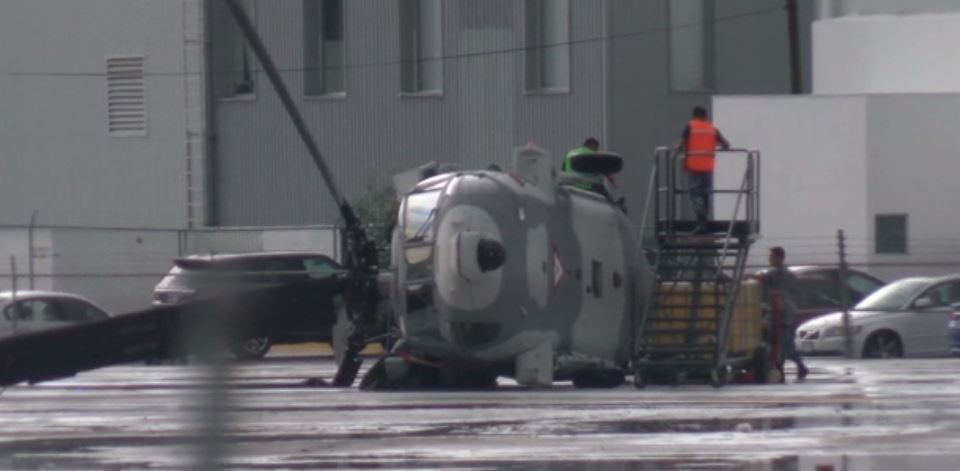 Helicóptero volteado por vientos en Nuevo León 