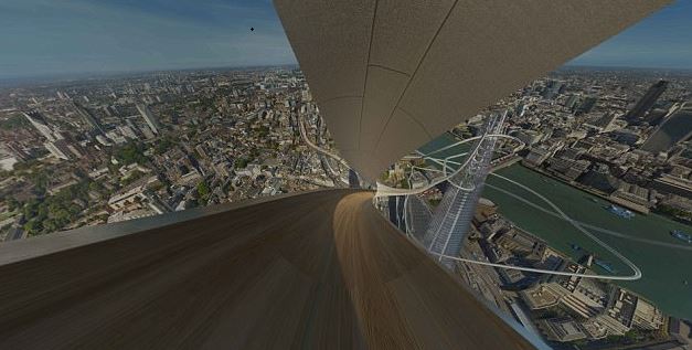 Imagen virtual del descenso por el tobogán en The Shard