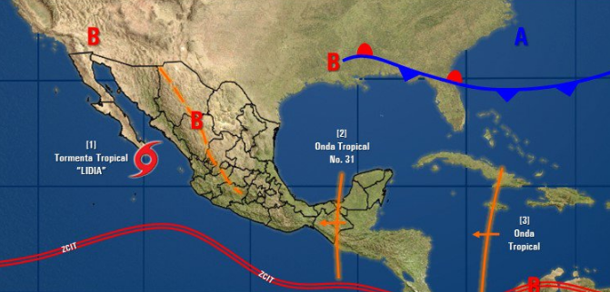 Mapa de fenómenos meteorológicos que afectan a México 