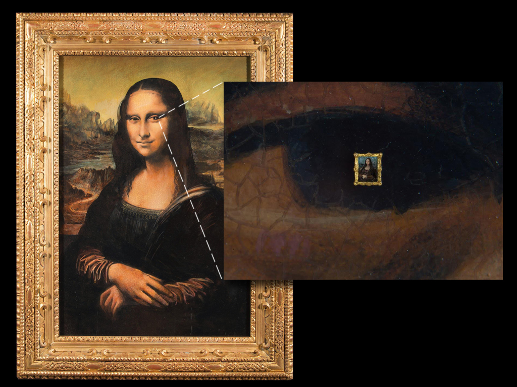 Venden réplica falsificada de Mona Lisa con imagen microscópica en su pupila