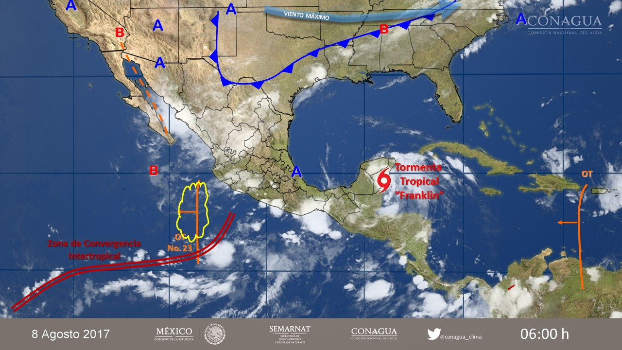Pronóstico del clima por la tormenta tropical Franklin este martes