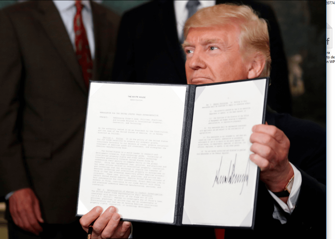 Trump firma memorando sobre practicas intelectuales China