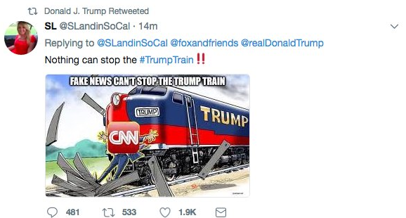 Trump retuitea caricatura de tren que atropella a hombre con etiqueta CNN 