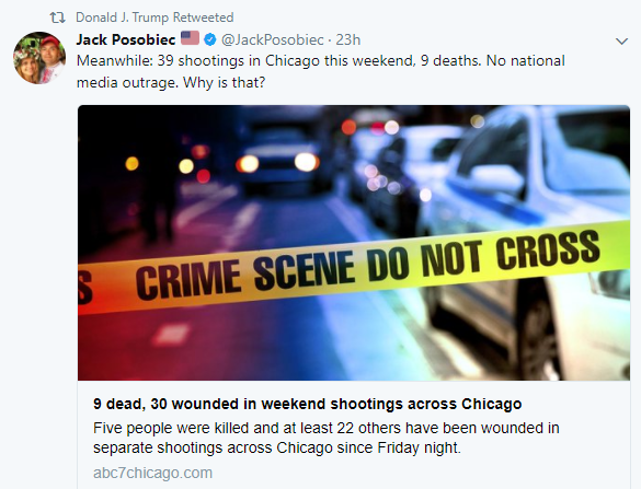 Donald Trump reuitea al ultranacionalista Jack Posobiec por tiroteos en Chicago 
