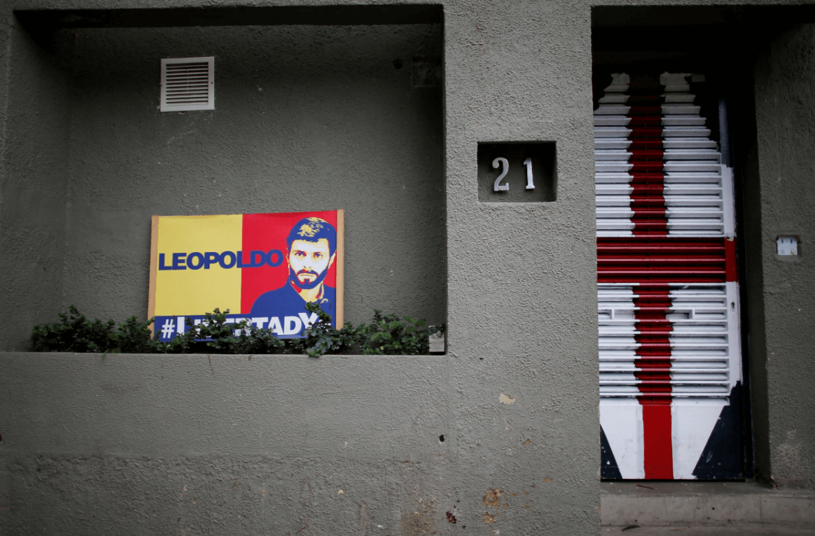 Bandera con la imagen de Leopoldo Lopez