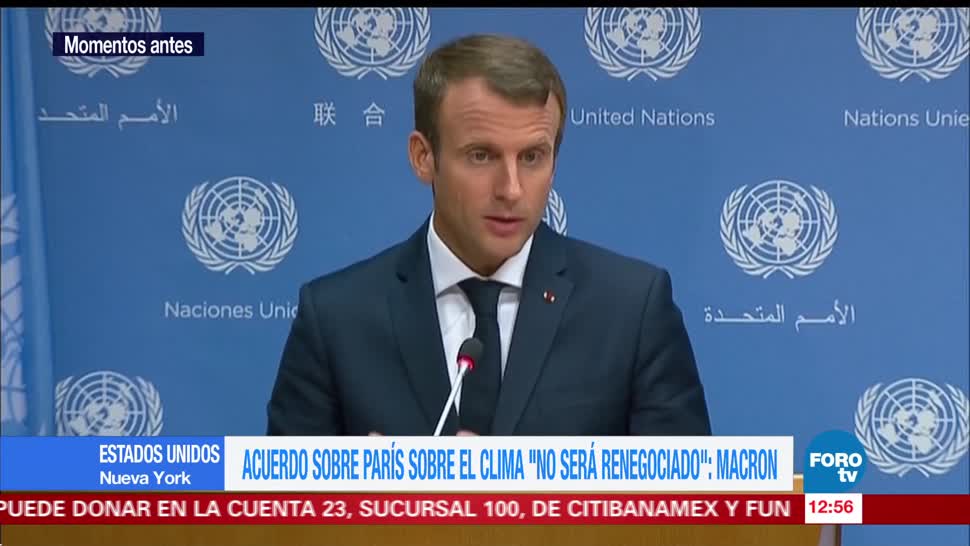 Acuerdo de París sobre clima no será renegociado: Macron
