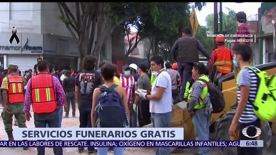 Funerarias ofrecen servicios gratuitos en apoyo a familias de víctimas del sismo
