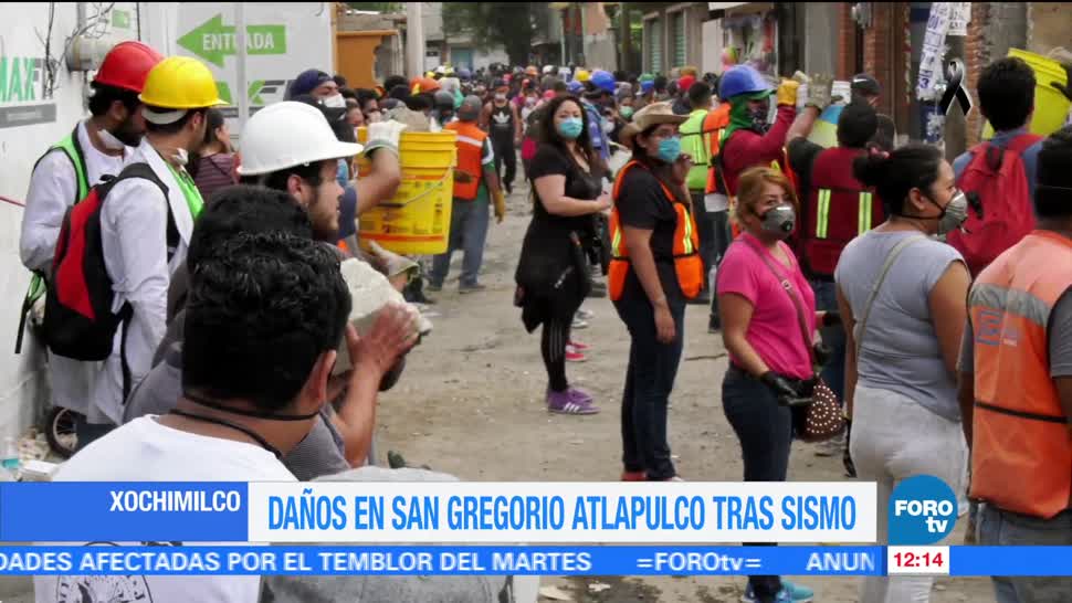 Hacen recuento de daños tras sismo en San Gregorio Atlapulco, delegación Xochimilco