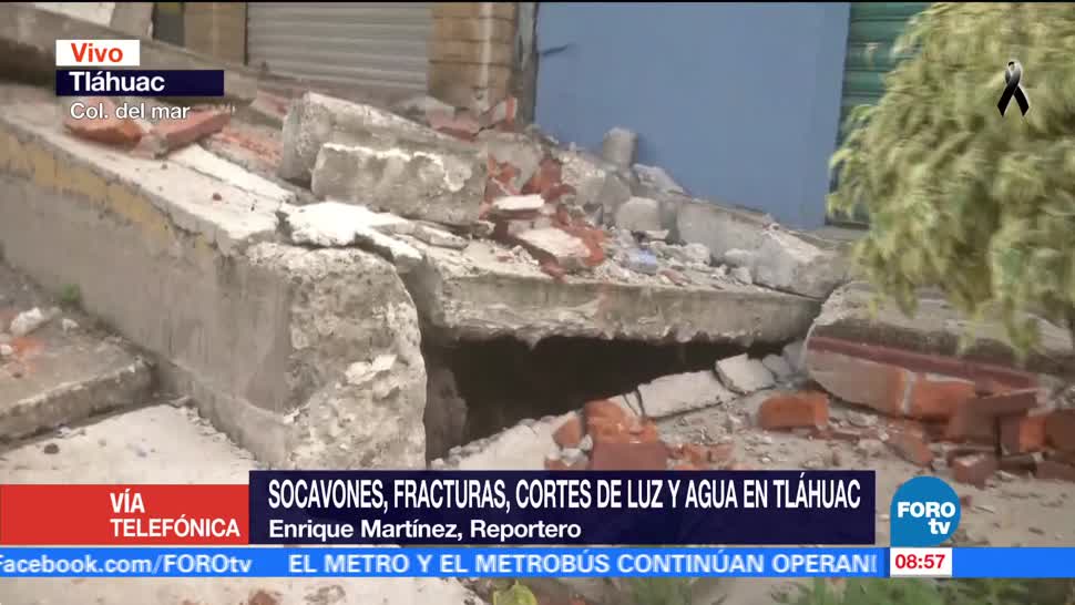 Sismo deja socavones, fracturas y cortes de luz en Tláhuac