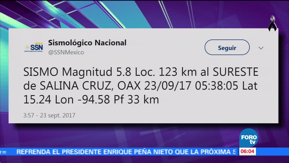 Sismo de 5.8 grados sacude Oaxaca