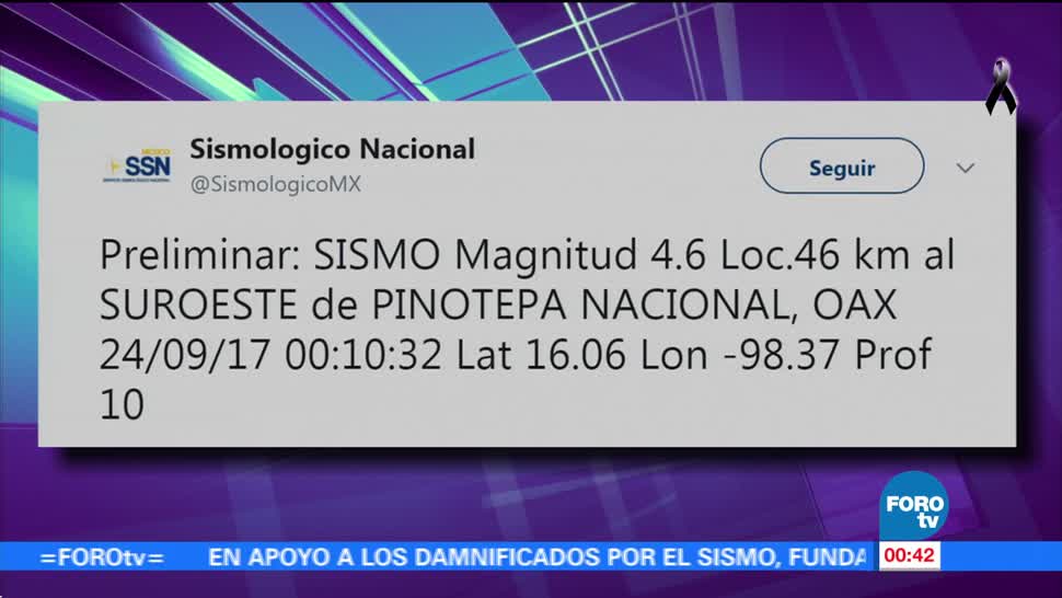 Se registra sismo de 4.6 grados con epicentro en Pinotepa Nacional