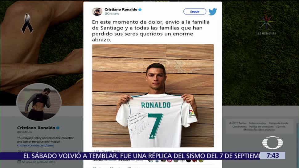 Cristiano Ronaldo se solidariza con familia de niño fallecido en colegio Rébsamen