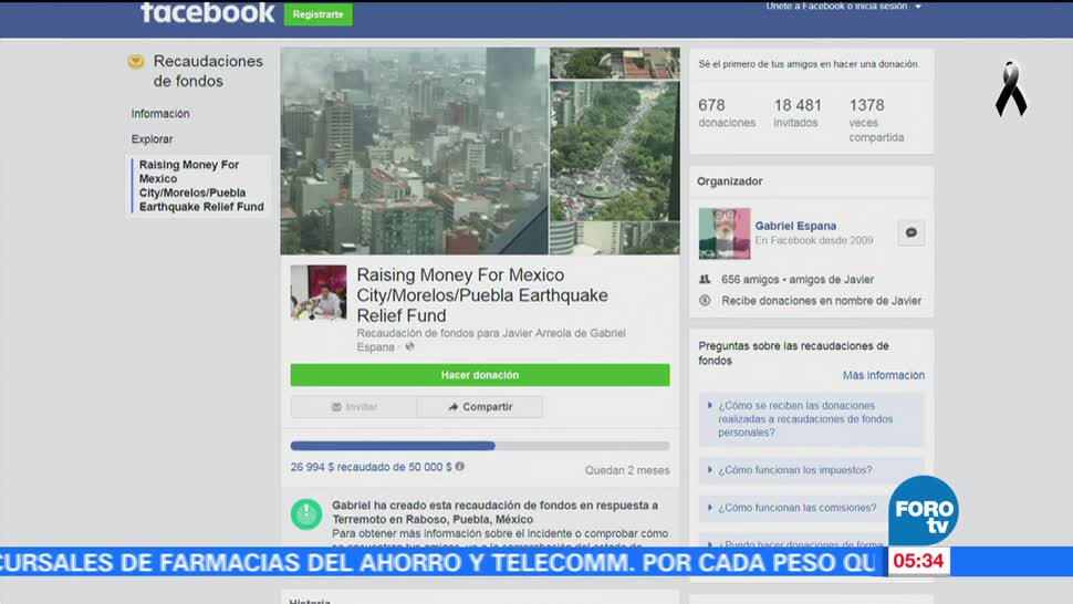 Crean en EU perfil en Facebook para ayudar a víctimas del sismo