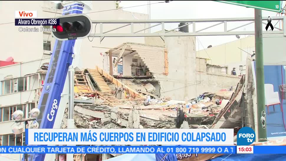 Recuperan más cuerpos en edificio colapsado en Álvaro Obregón