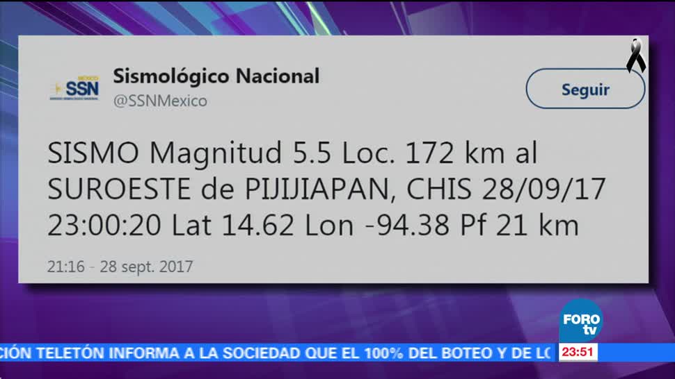 Sismo en Chiapas de 5.5 grados no fue percibido