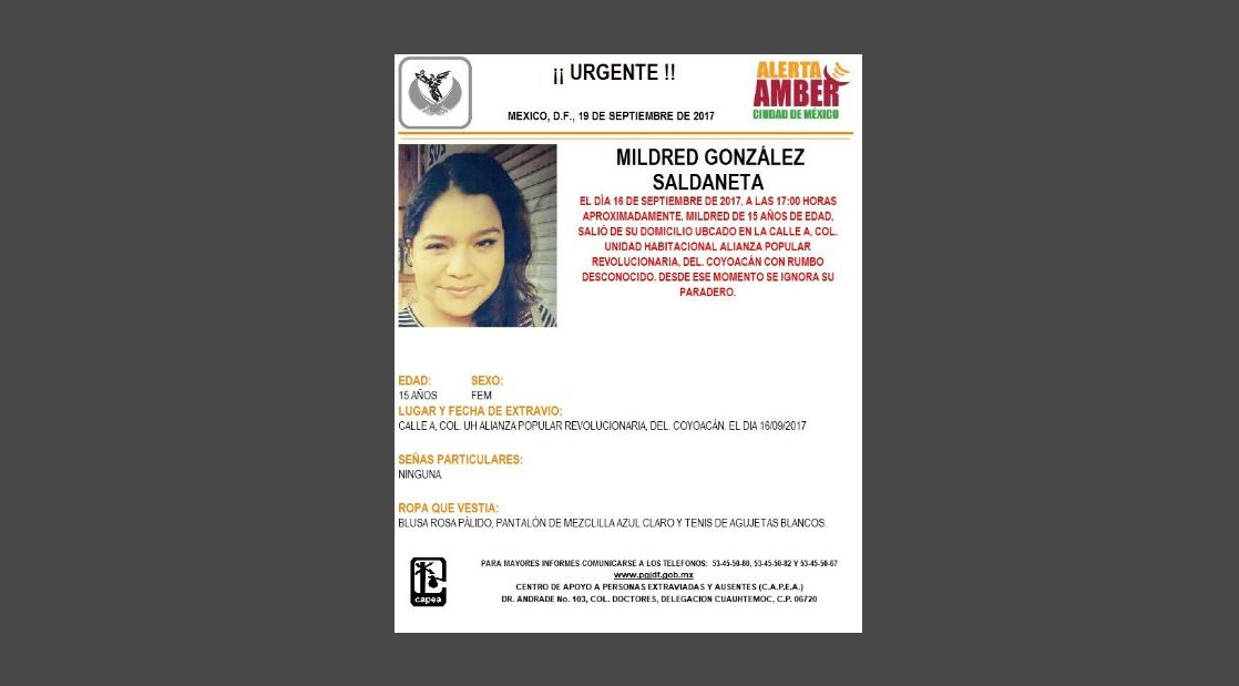 Activan Alerta Ámber para localizar a Mildred González Saldaneta
