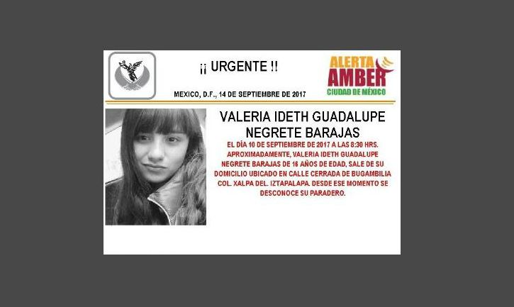 Activan Alerta Ámber para localizar a Valeria Ideth